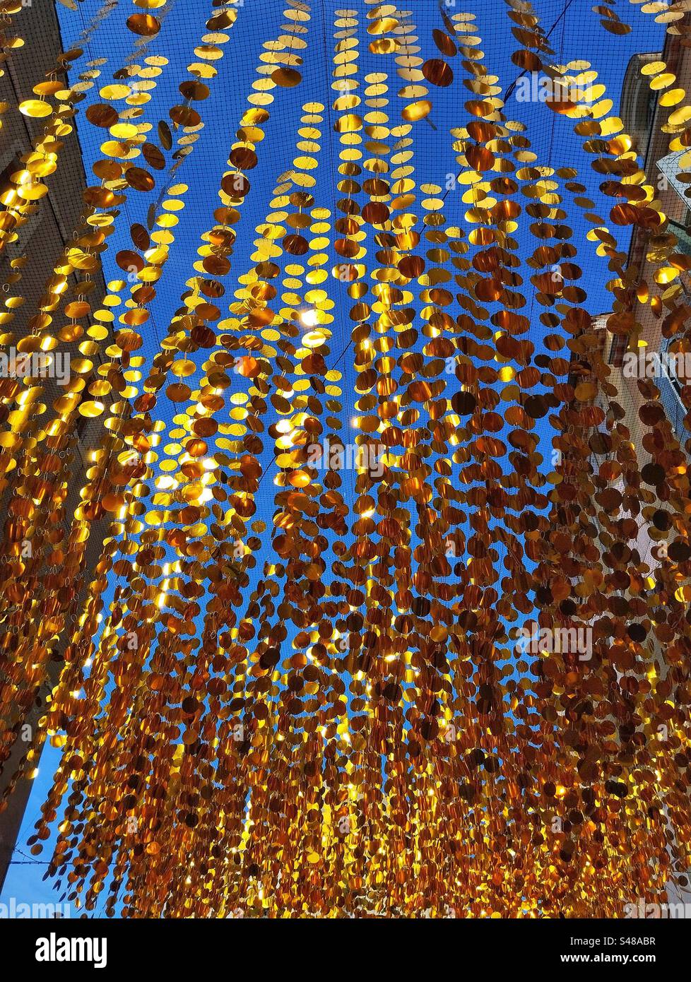 Decorations in a street. Center of Beziers. Occitanie, France - Smartphone Captured Stock Image