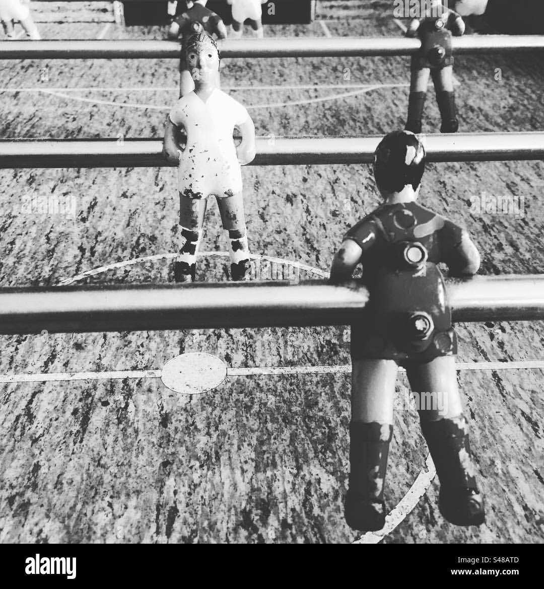 Soccer players of an old table football - foosball - table soccer - Smartphone Captured Stock Image