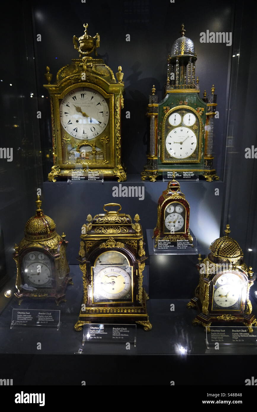 Beautiful Turkish Clocks at Topkapi Palace in Istanbul Turkey Stock