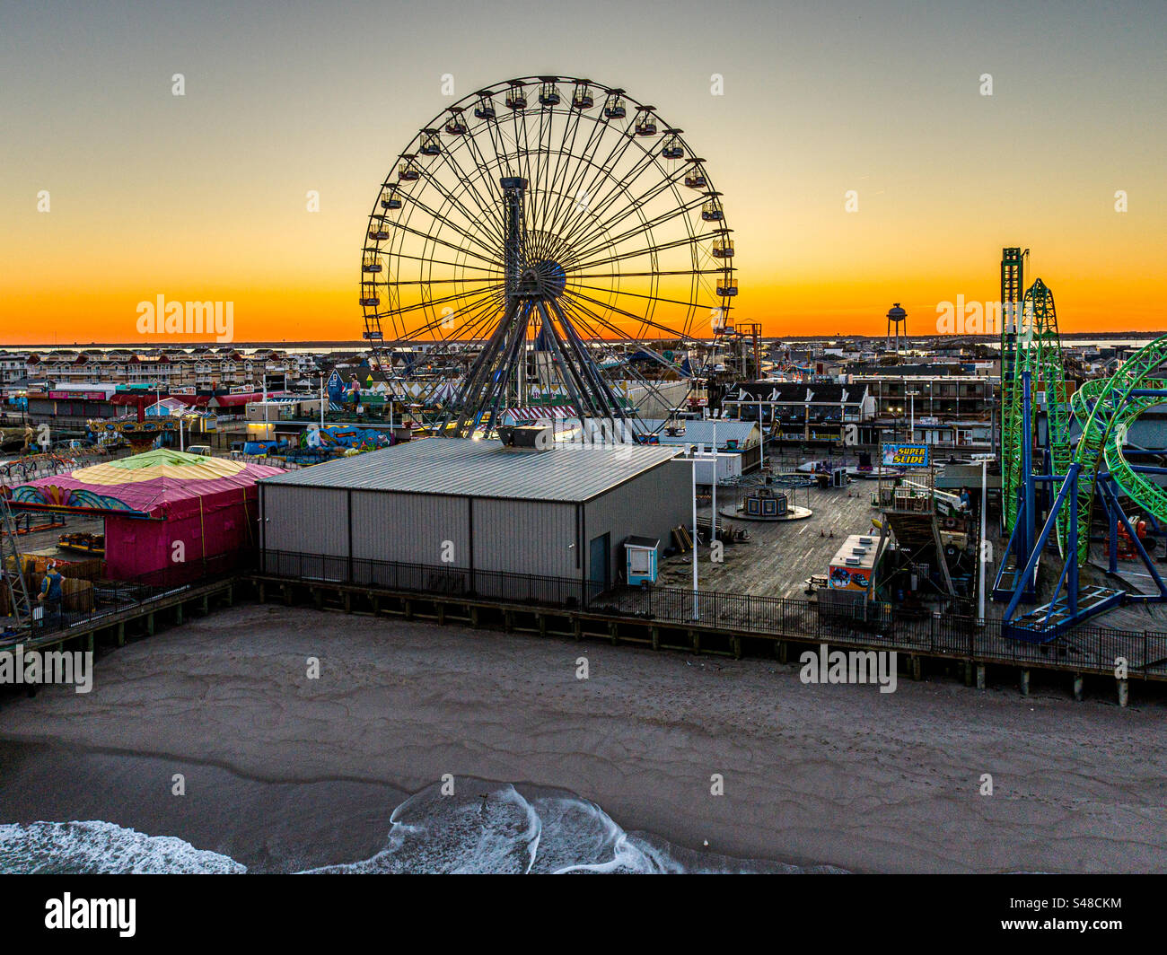 Seaside Heights, NJ at Sunset Stock Photo