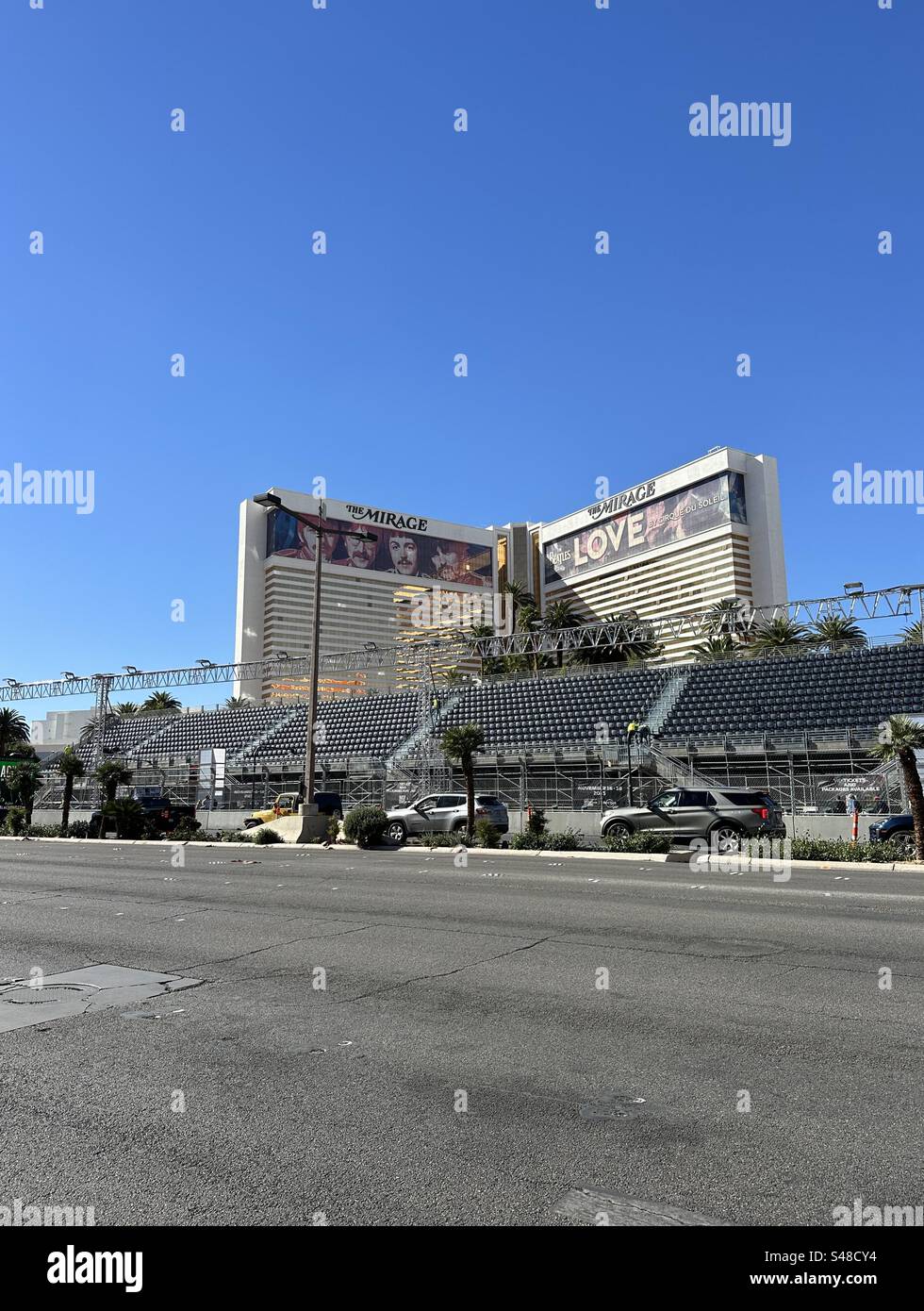 Formula 1 event spectator stands erected along the strip in Las Vegas, Nevada 2023 - Smartphone Captured Stock Image