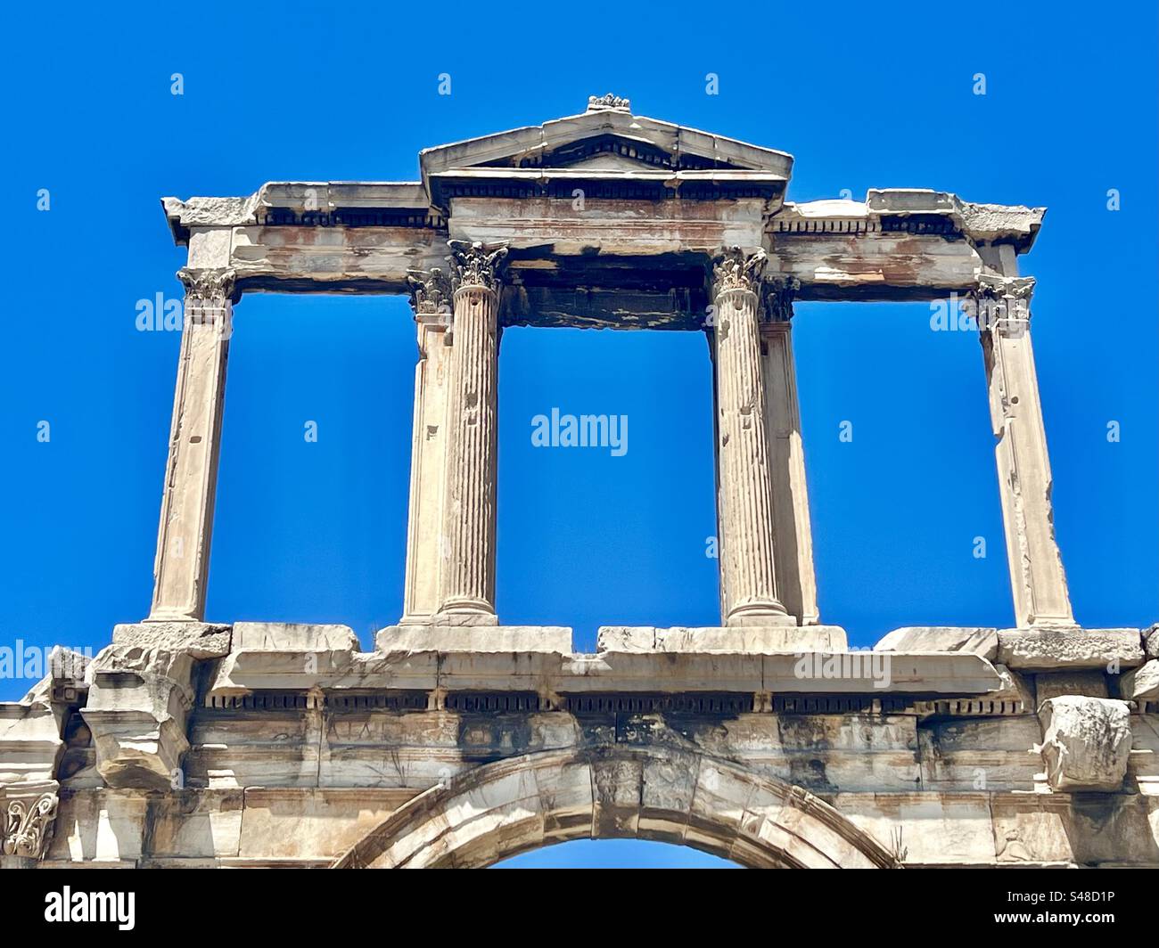 The top of Hadrian’s Gate, Athens - Smartphone Captured Stock Image