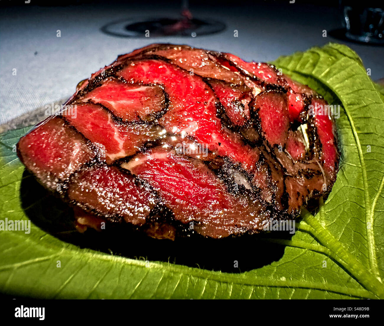 Lomo de tartare (long Tartar) at a fine dining restaurant in Buenos Aires - Smartphone Captured Stock Image