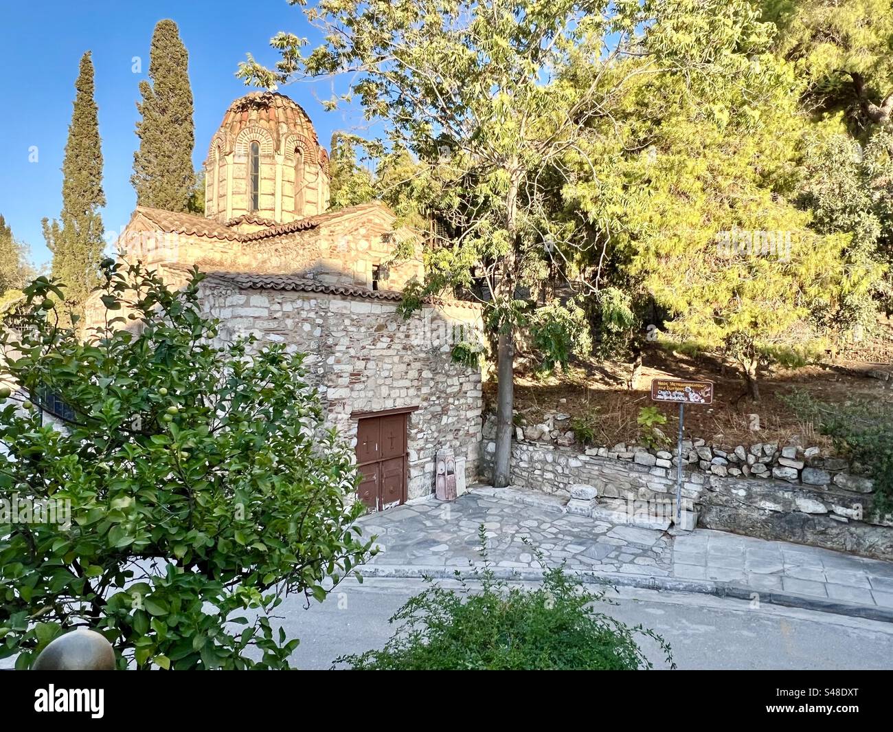 Evening sun and shadows at the Church of the Metamorphosis In Athena - Smartphone Captured Stock Image