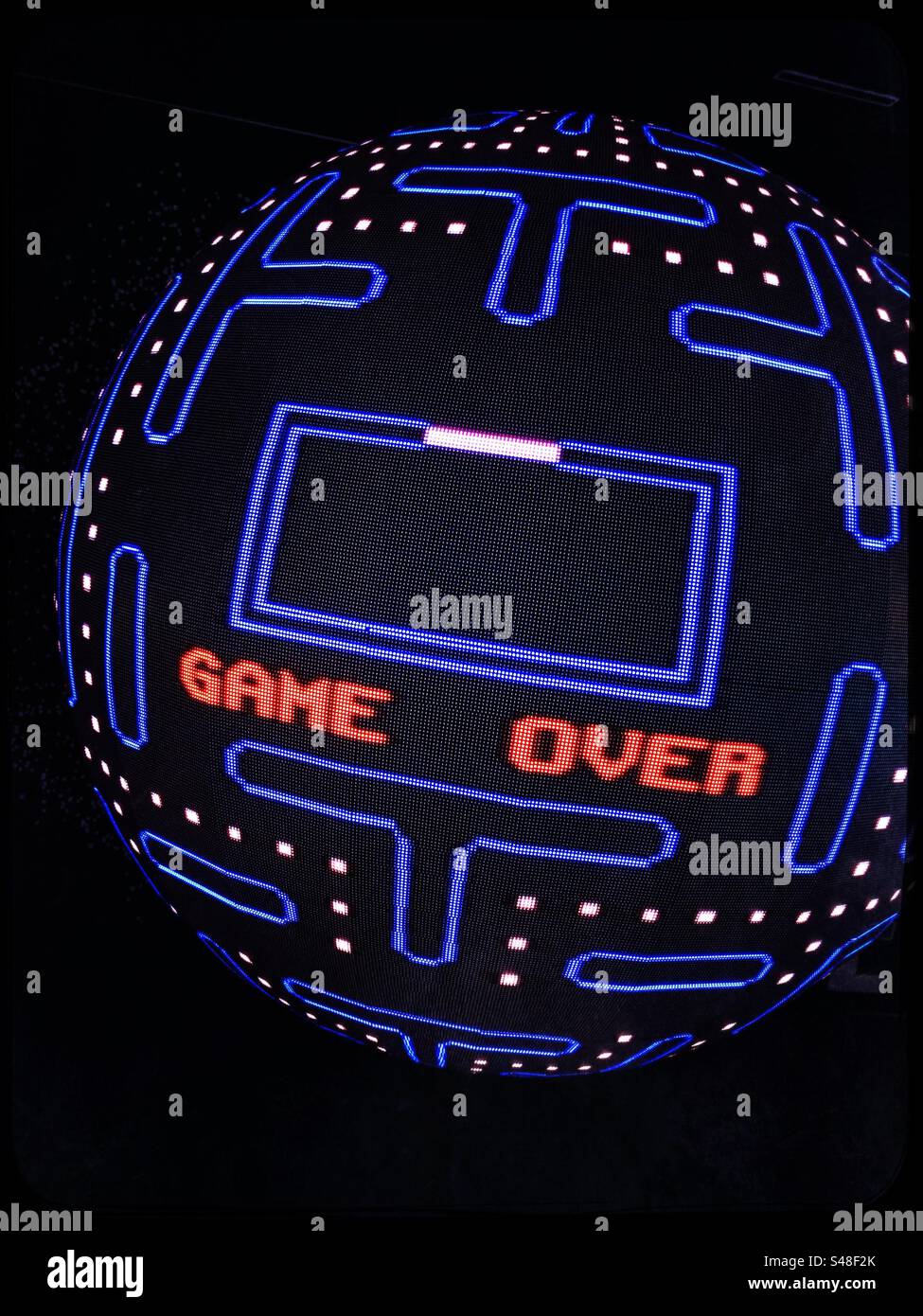 Spherical computer game showing game over Stock Photo