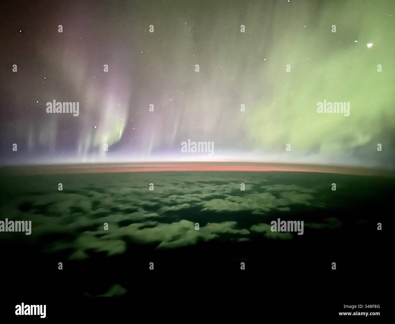 Northern Lights from 37,000ft up - Smartphone Captured Stock Image
