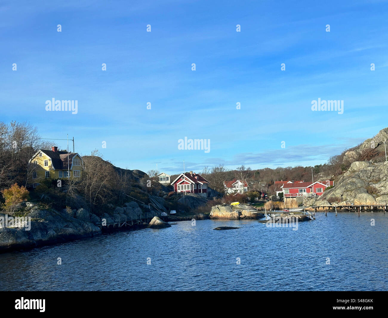 Köpstadsö, an island in the southern  archipelago beside Gothenburg, Sweden as seen from the ferry. - Smartphone Captured Stock Image
