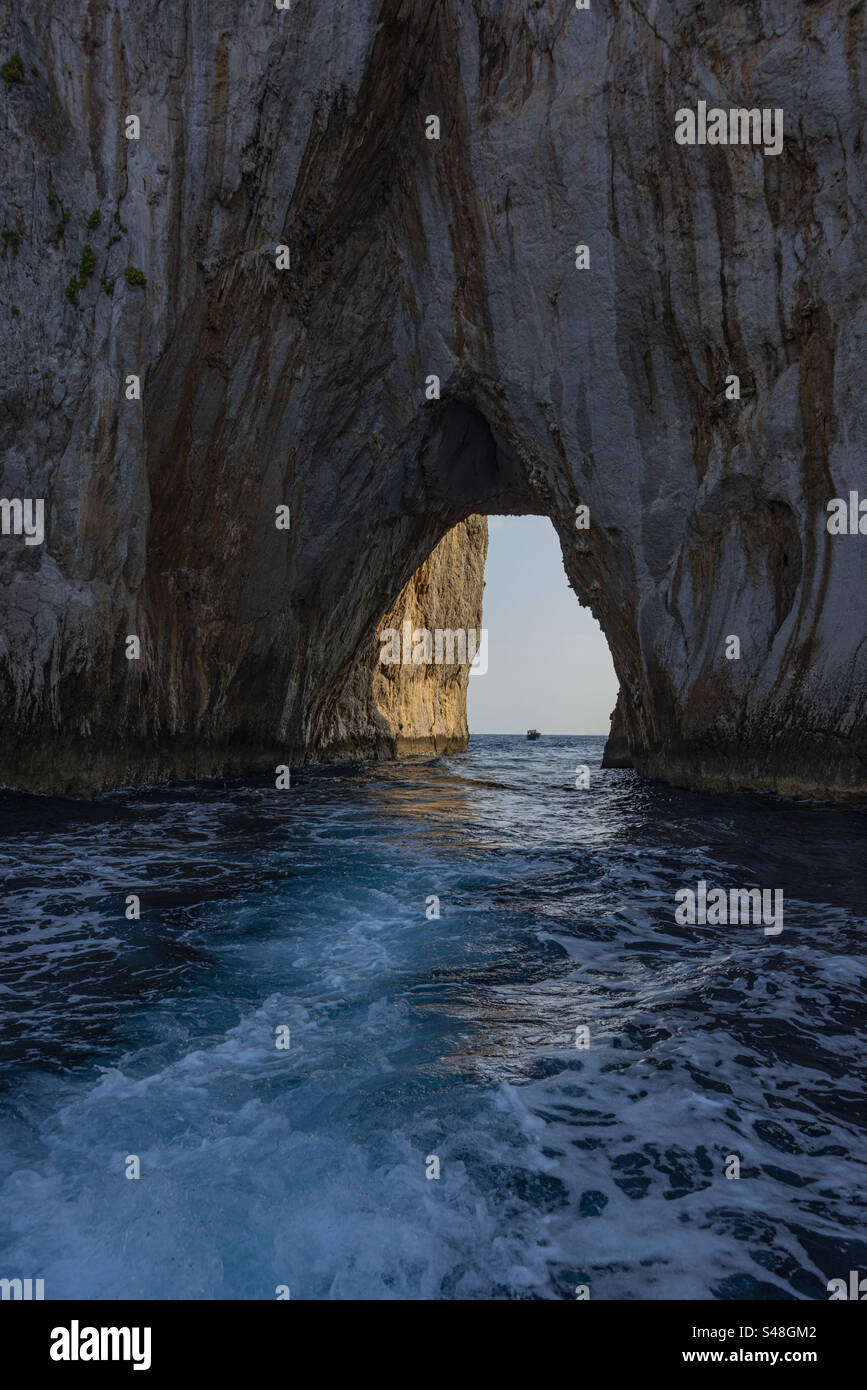 Faraglione di Mezzo Rock Formation Rising from the Tyrrhenian Sea, Island of Capri, Italy - Smartphone Captured Stock Image