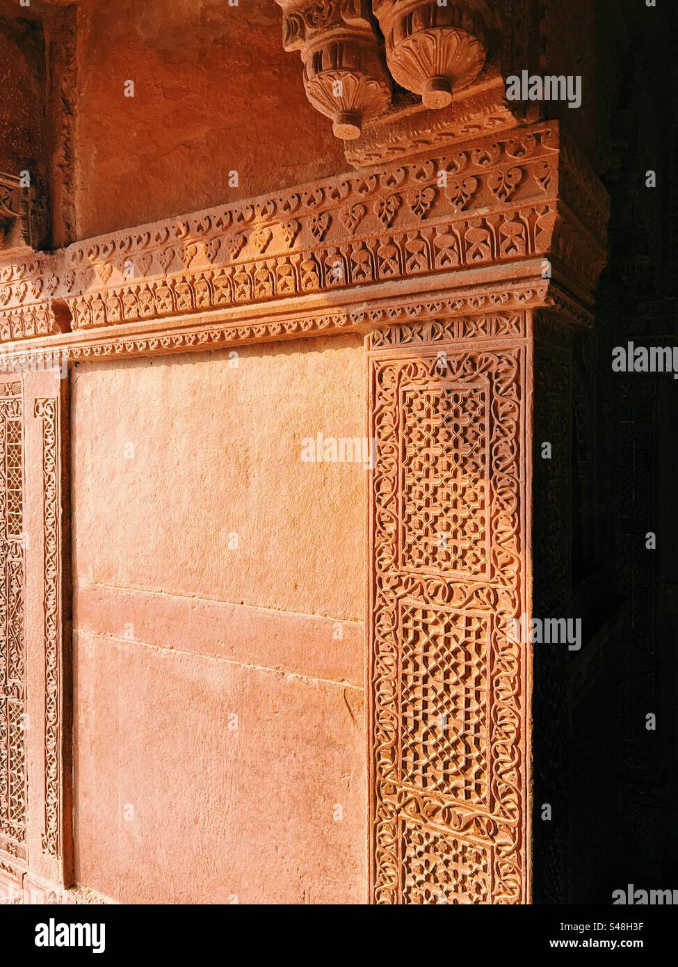 Architecture designs and pattern details of UNESCO World Heritage Site at Fatehpur Sikri in India - Smartphone Captured Stock Image