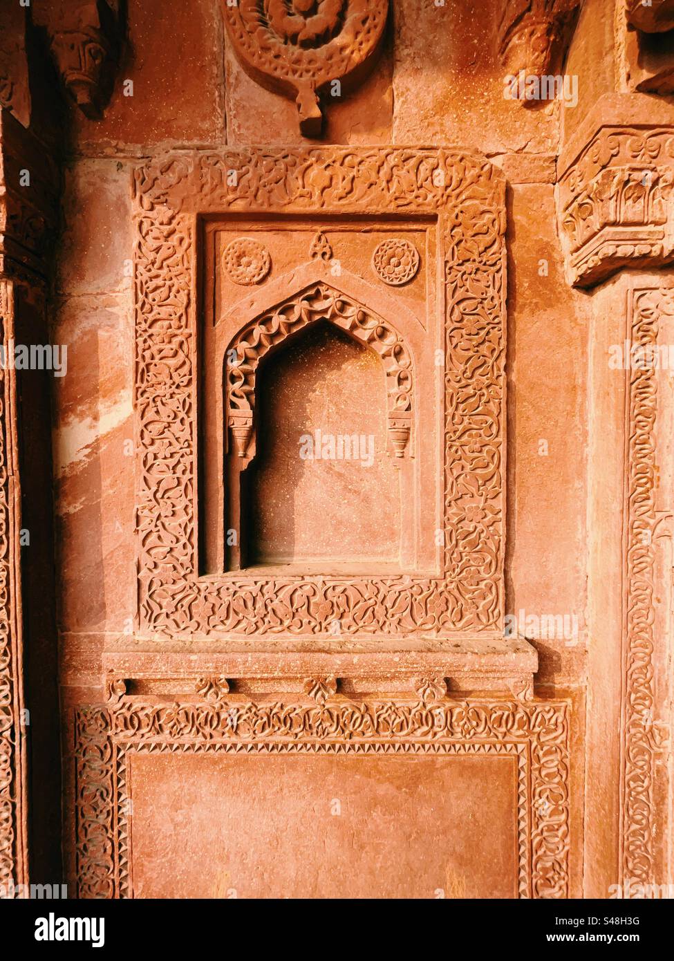Details and patterns of Mughal architecture at Fatehpur Sikri in India, UNESCO World Heritage Site - Smartphone Captured Stock Image