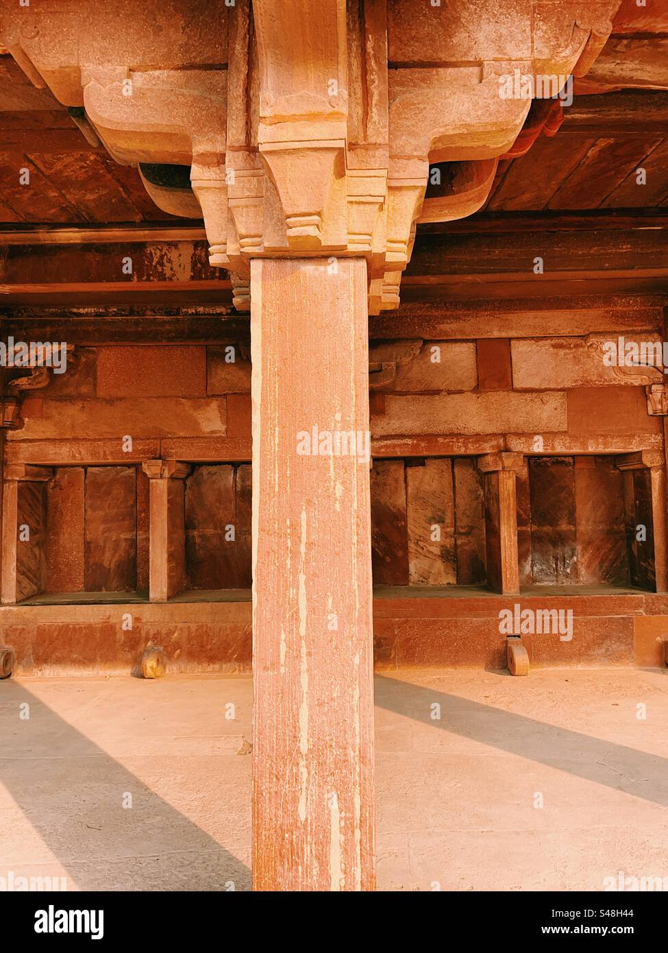 Architecture, designs of Mughal palace showing patterns and details of UNESCO World Heritage Site at Fatehpur Sikri in India - Smartphone Captured Stock Image