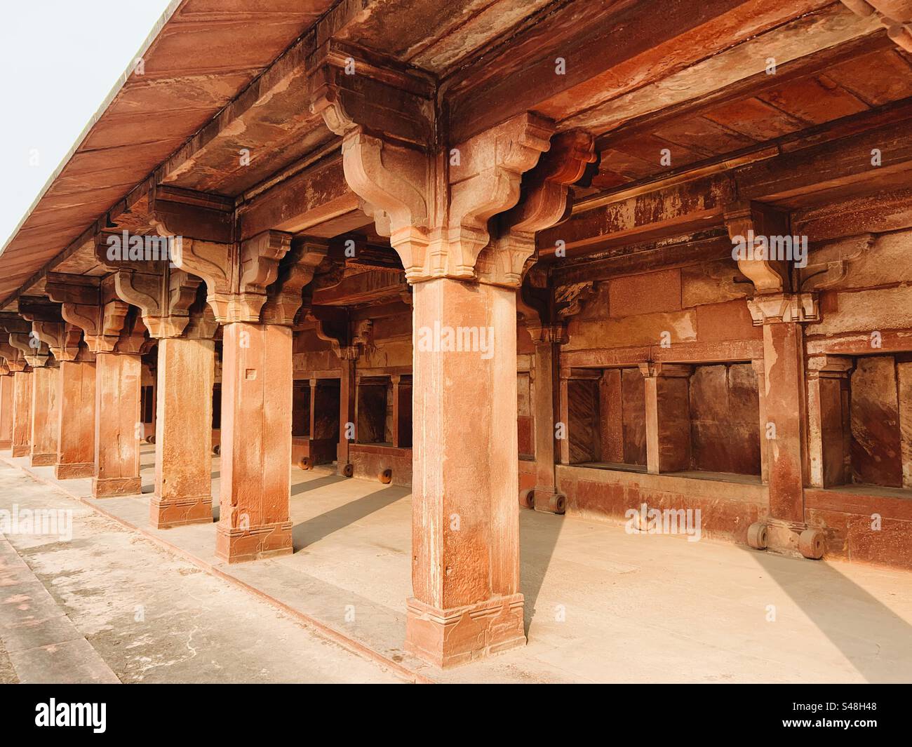 Architecture, designs of Mughal palace showing patterns and details of UNESCO World Heritage Site at Fatehpur Sikri in India - Smartphone Captured Stock Image