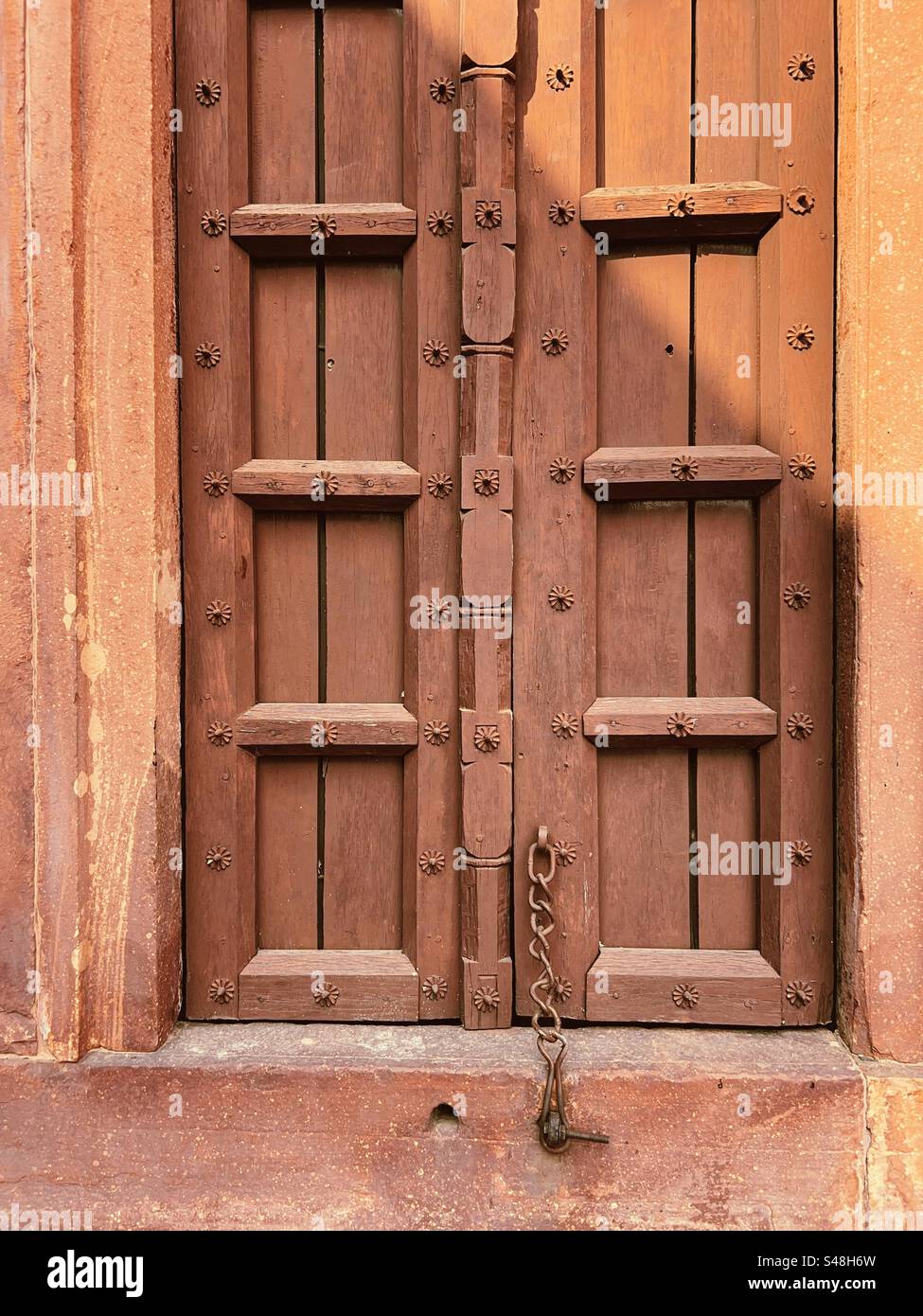 Emperor Akbar’s palace door details at Fatehpur, a UNESCO World Heritage Site in India - Smartphone Captured Stock Image