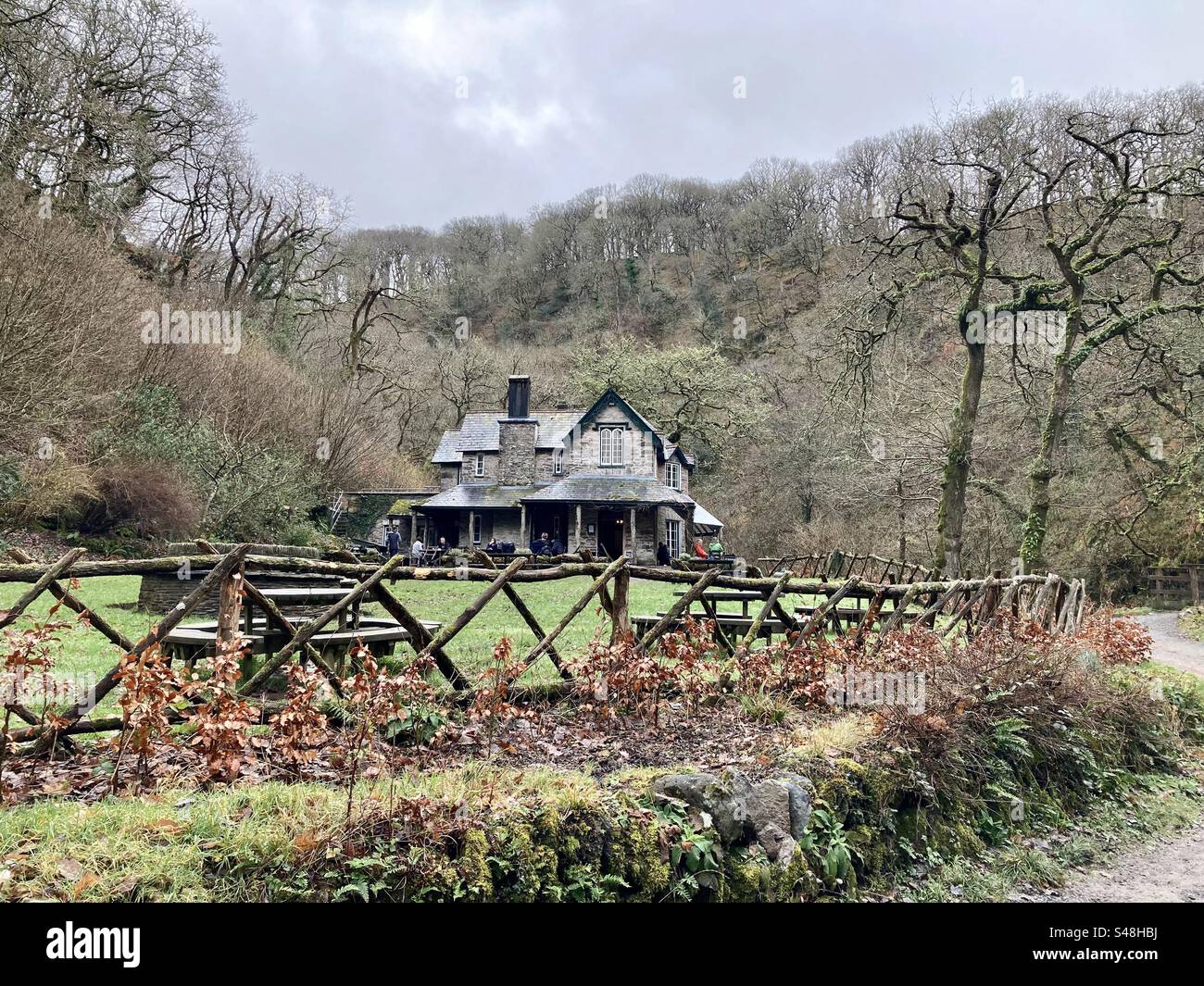 Watersmeet Tearooms at Lynton and Lynmouth in the winter - Smartphone Captured Stock Image