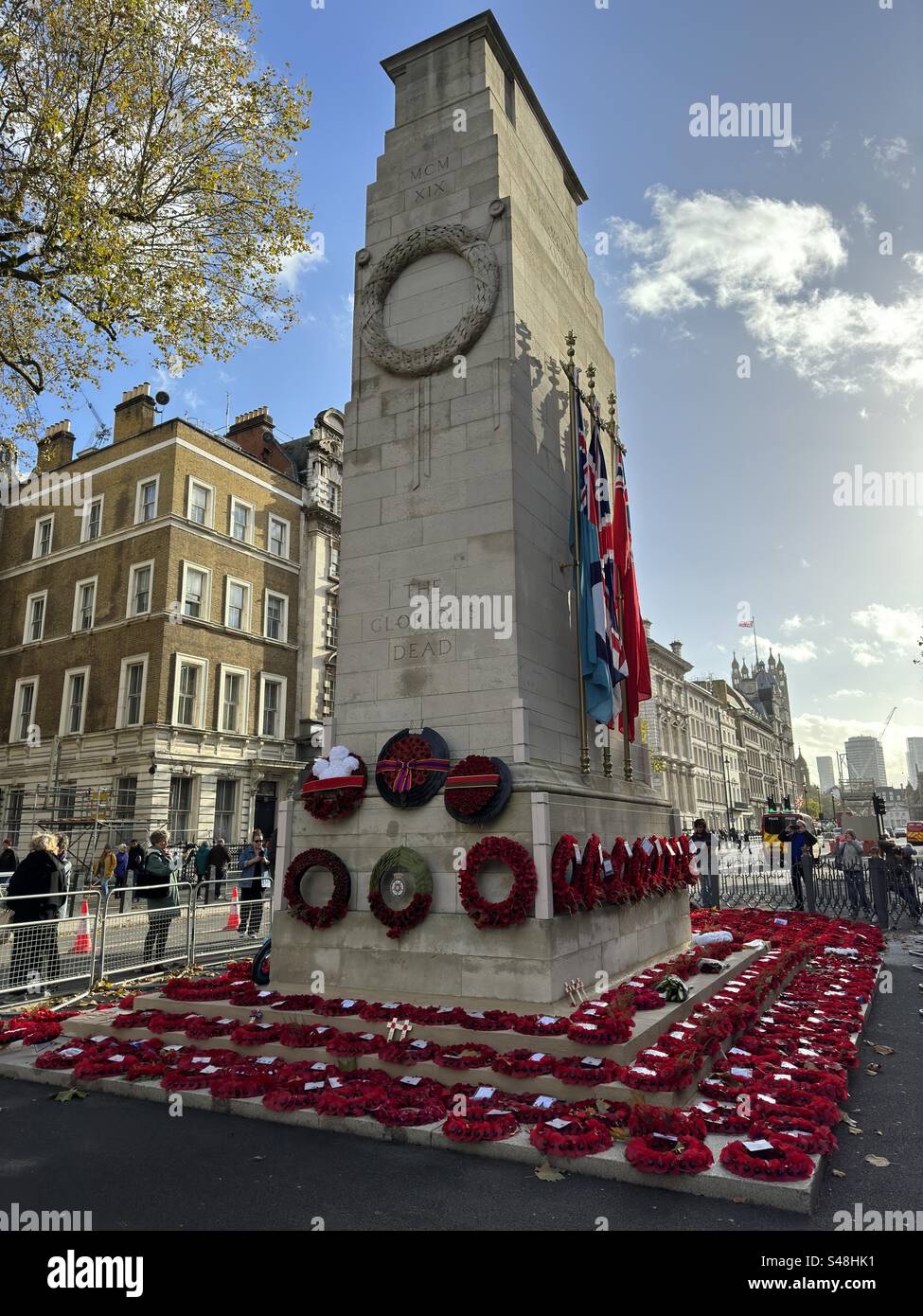 The Cenotaph war memorial in central London the day after Remembrance Sunday - Smartphone Captured Stock Image