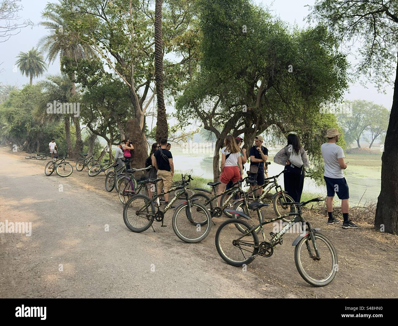 Birdwatchers looking at birds at a bird sanctuary - Smartphone Captured Stock Image