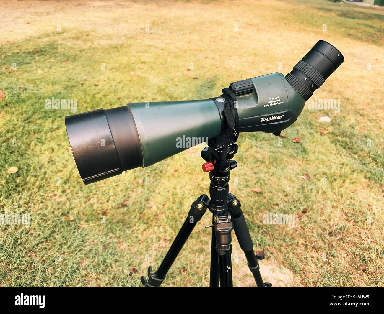 Bird spotting scope at a bird sanctuary Stock Photo