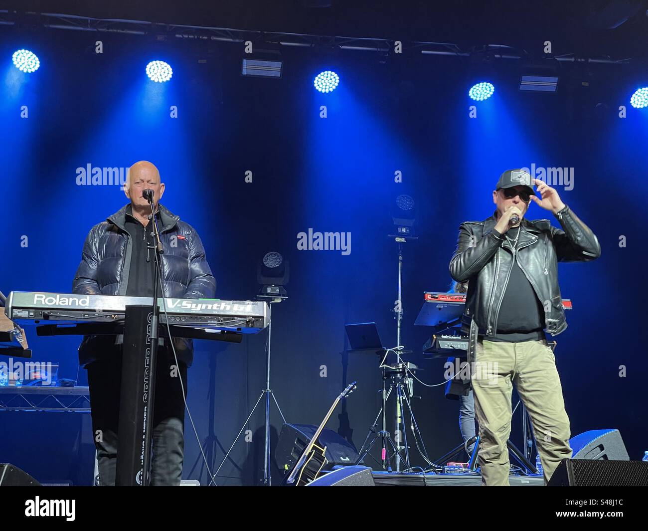 Martyn Ware and Glen Gregory of Heaven 17 during the sound test at the De La Warr pavilion for the Luxury Gap 40th anniversary tour - Smartphone Captured Stock Image