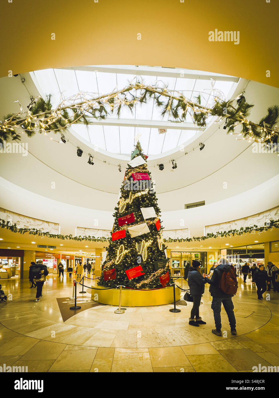 Christmas tree in Cardiff shopping mall Stock Photo Alamy