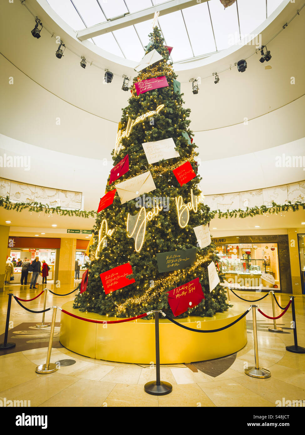Christmas tree in Cardiff shopping mall Stock Photo Alamy