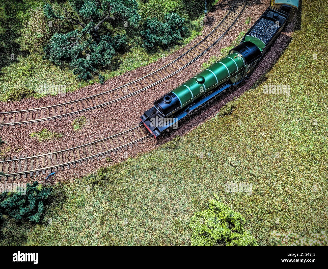 Looking down on a model Railway layout - Smartphone Captured Stock Image