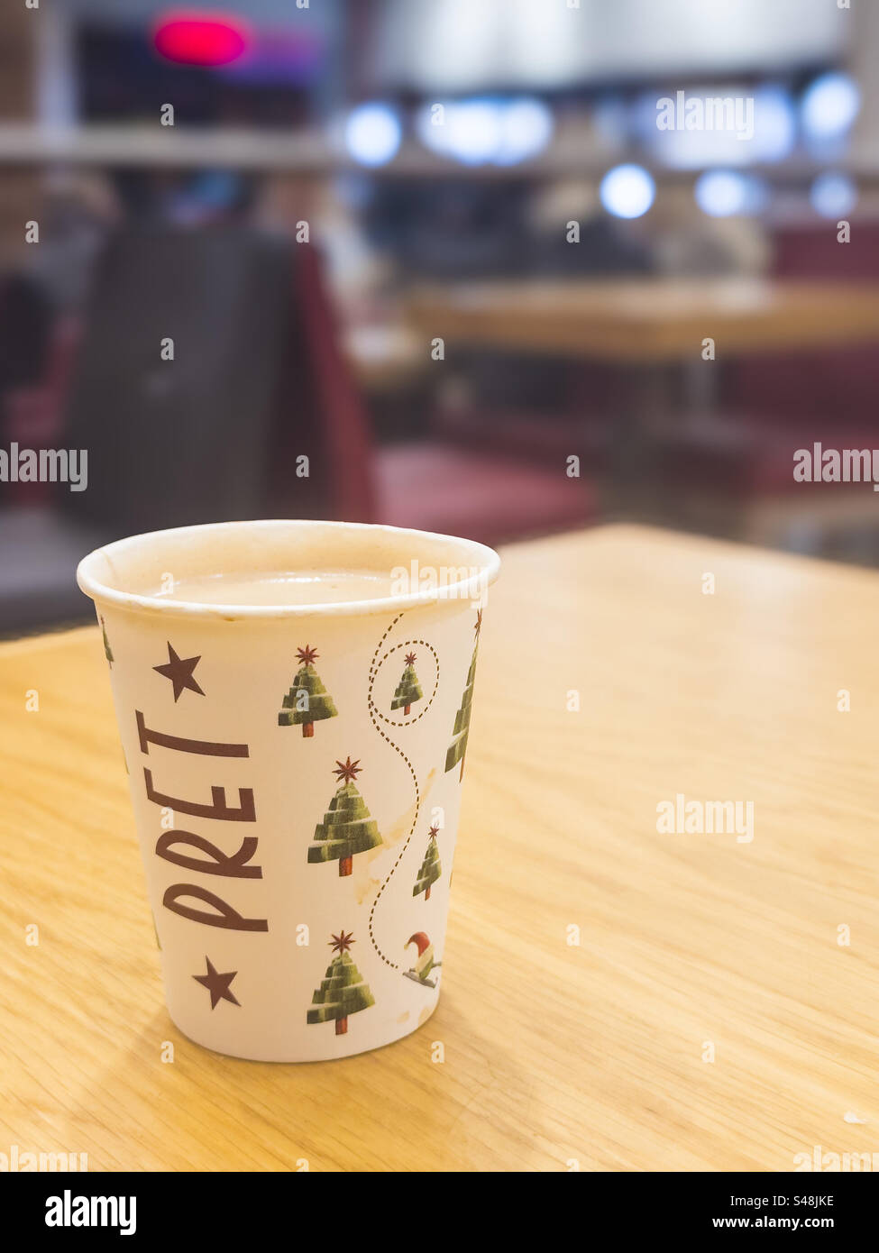 Christmas themed coffee at Pret A Manger coffee shop: Phillip Roberts - Smartphone Captured Stock Image