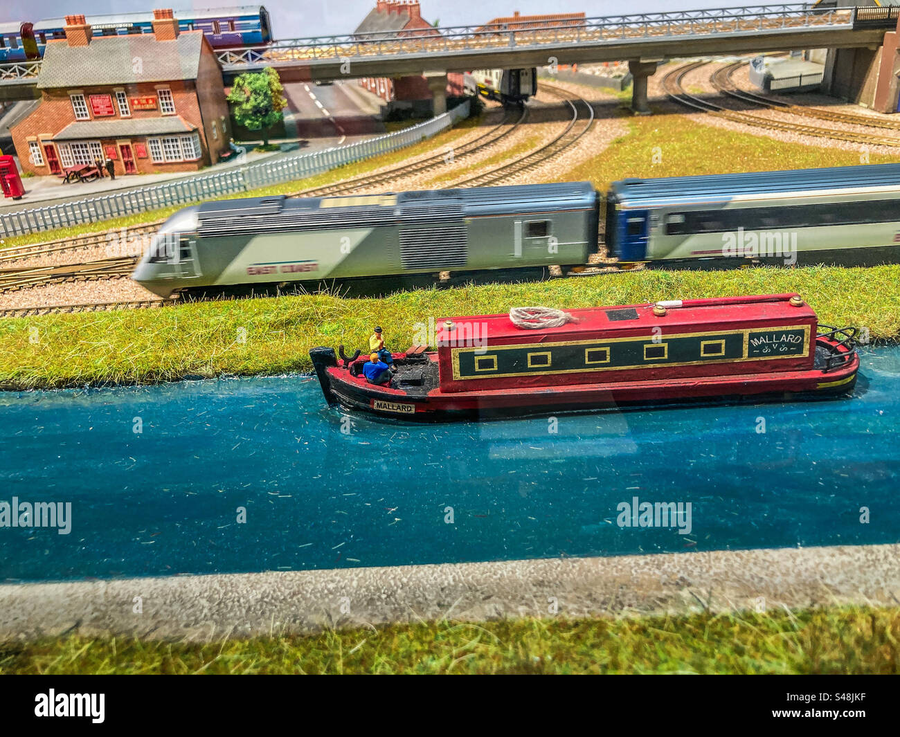 Close-up details of part of a Model Railway Layout at Hornby Hobbies (Wonderworks), Thanet - Smartphone Captured Stock Image