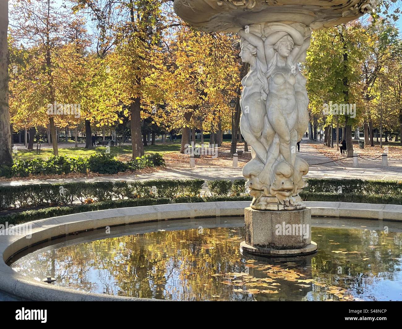 Fountain in Autumn. El Retiro park, Madrid, Spain. Stock Photo