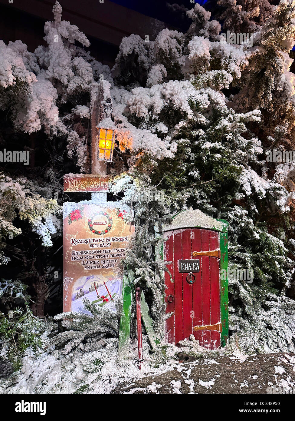 The tiny door of a gnome at Liseberg theme park, Gothenburg Sweden at Christmas. - Smartphone Captured Stock Image