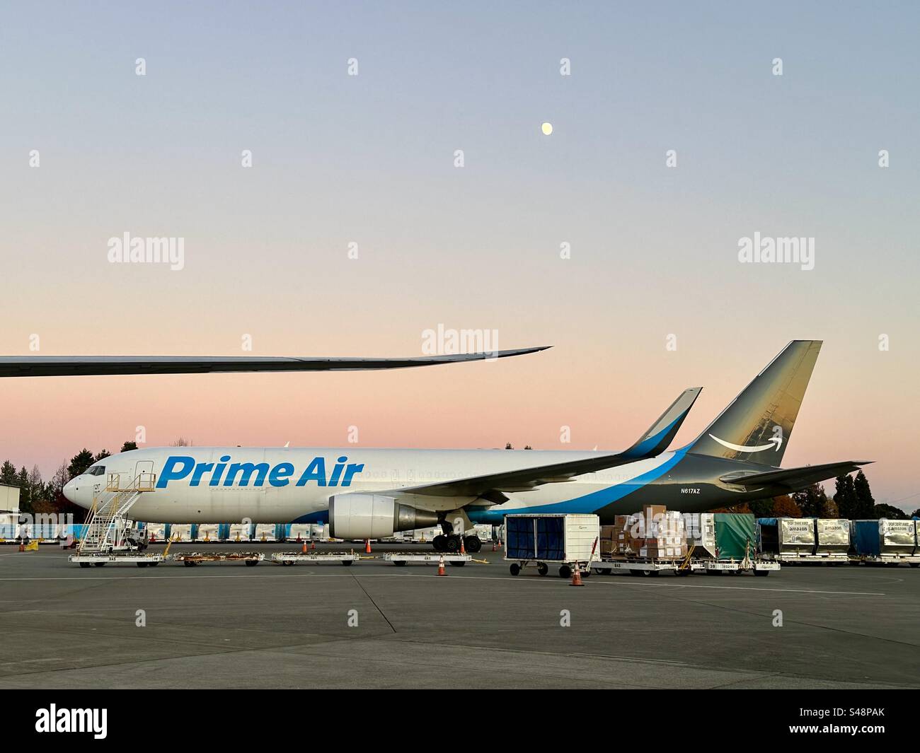Amazon Prime cargo jet in Portland Oregon - Smartphone Captured Stock Image