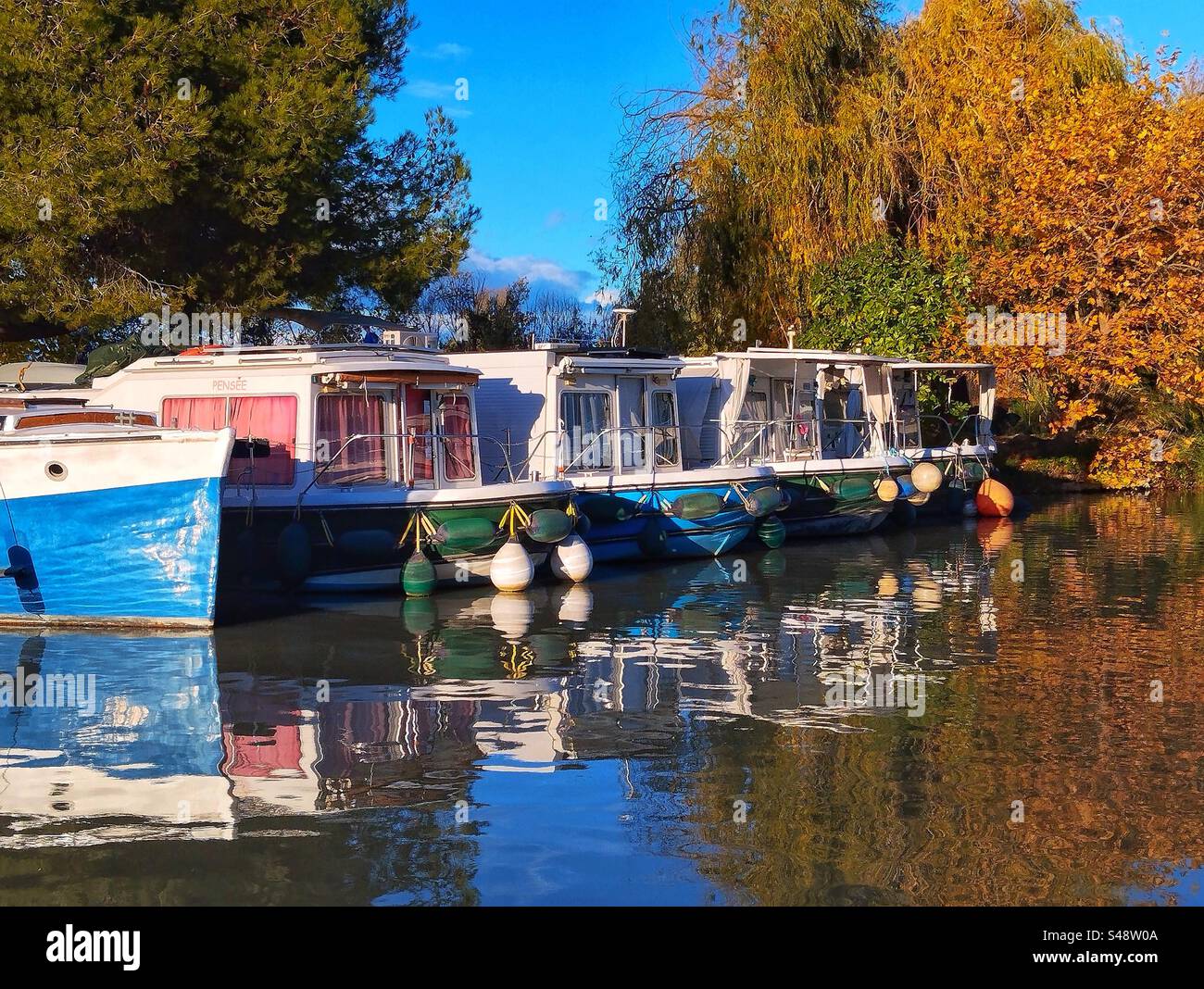 Port of Colombiers. Canal du Midi. Occitanie, France - Smartphone Captured Stock Image