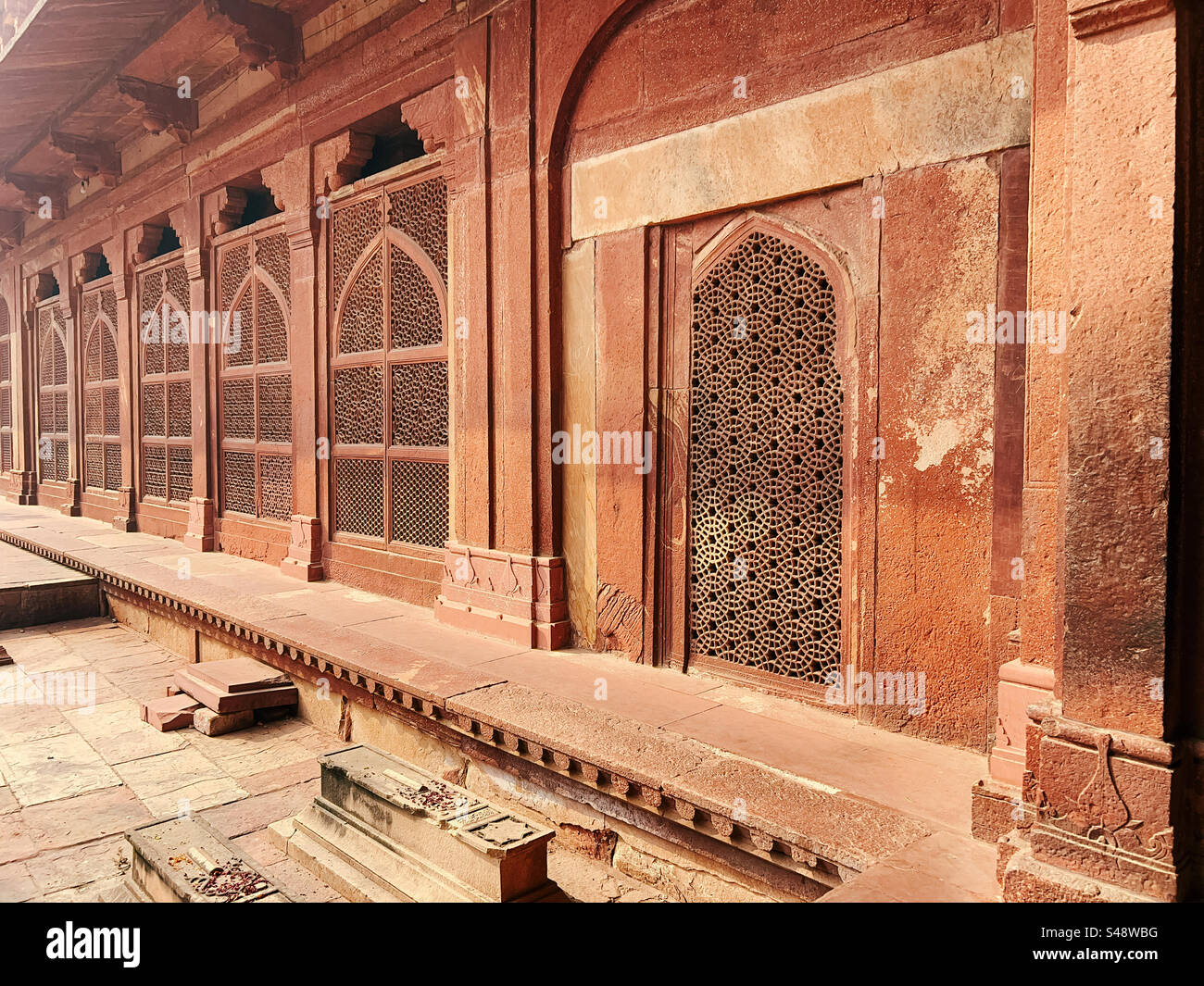 Architecture and design details at Mughal Emperor Akbar’s palace in Fatehpur Sikri in Uttar Pradesh in northern India - Smartphone Captured Stock Image