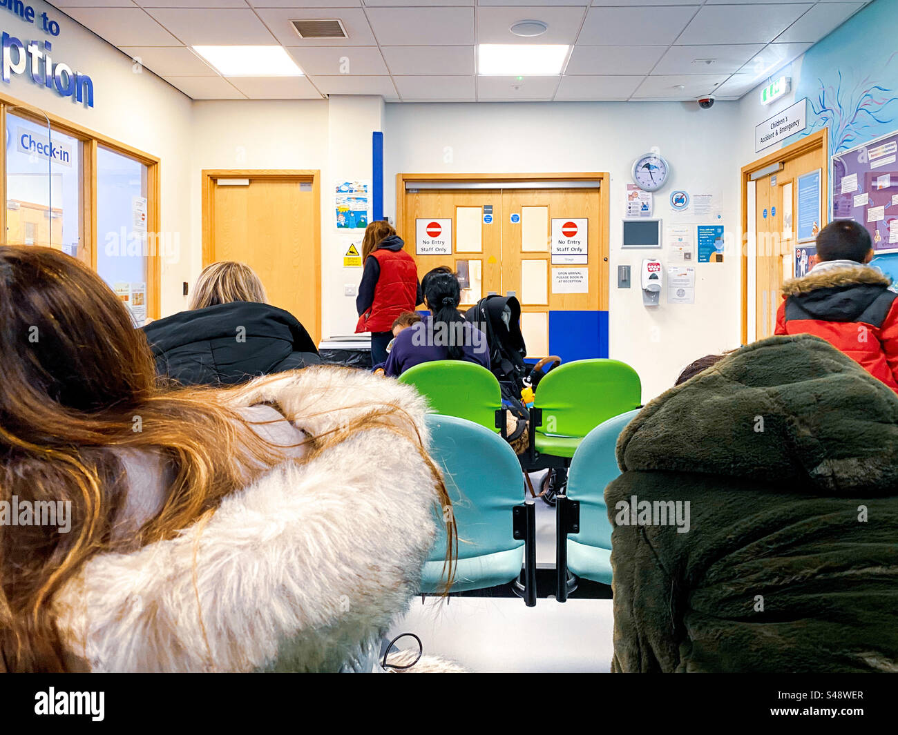The waiting room at children’s A&E department at a hospital. - Smartphone Captured Stock Image