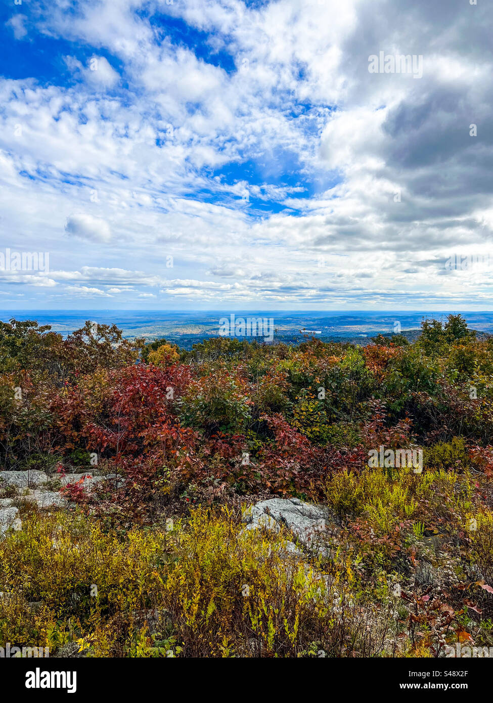 Fall foliage seen from Miller State Park in Peterborough, New Hampshire on October 15, 2023. - Smartphone Captured Stock Image