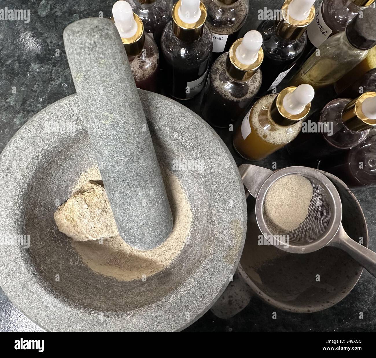 Pestle and mortar pigment Stock Photo