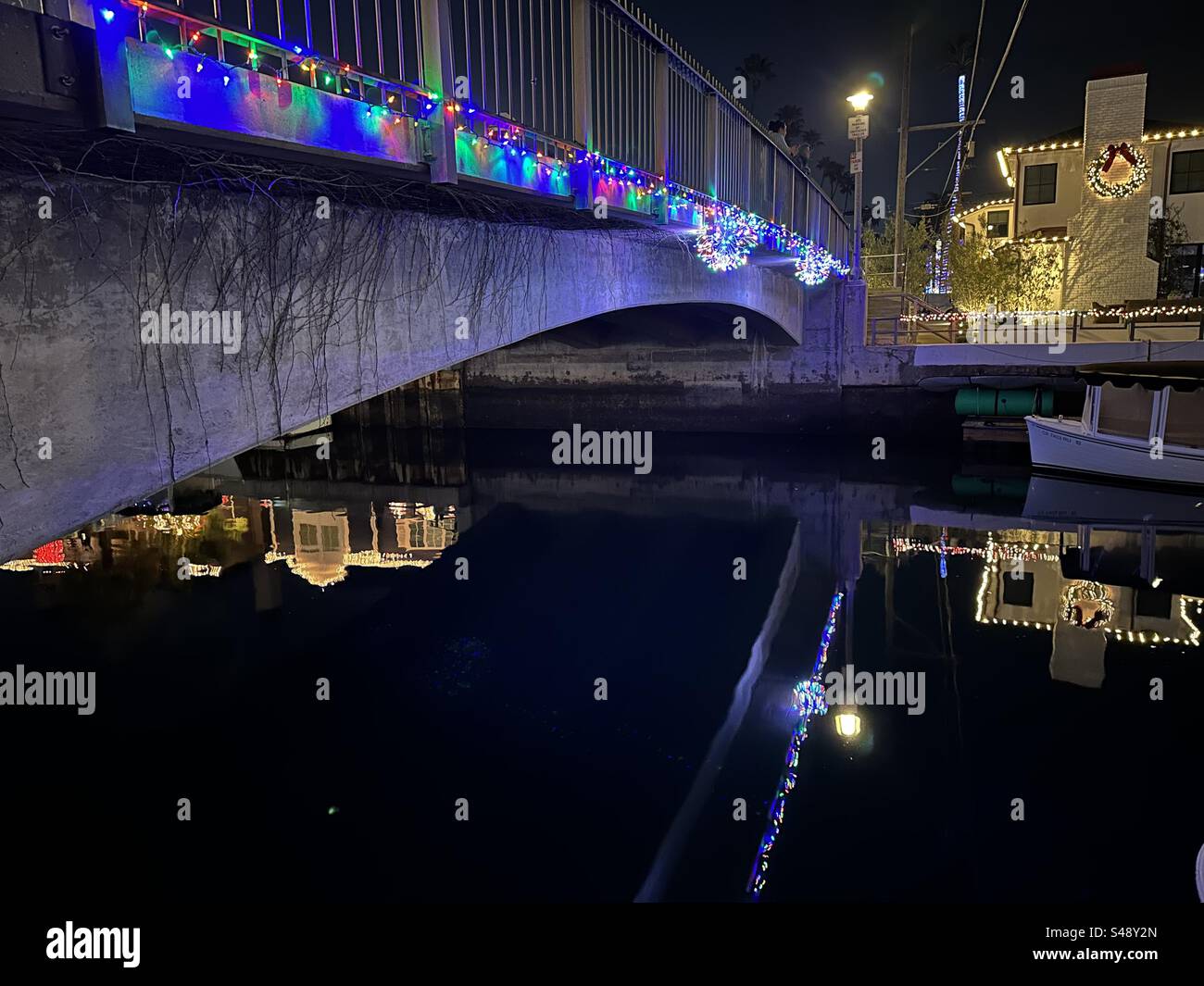 Bridge over Naples Canal in Long Beach, California, decorated with