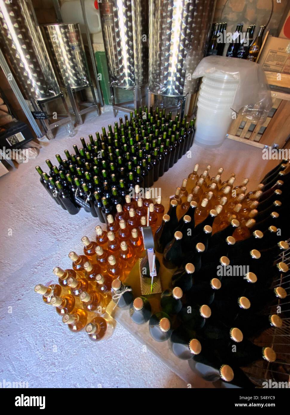 Bottling day in the home winery, Catalonia, Spain. - Smartphone Captured Stock Image