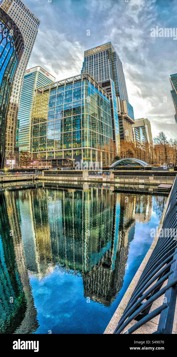 Office buildings near Canary Wharf Station in London’s Docklands area - Smartphone Captured Stock Image