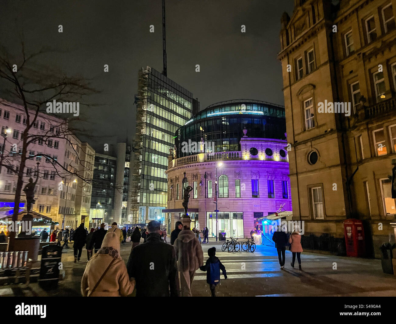 City square in Leeds City Centre looking towards channel 4 headquarters - Smartphone Captured Stock Image