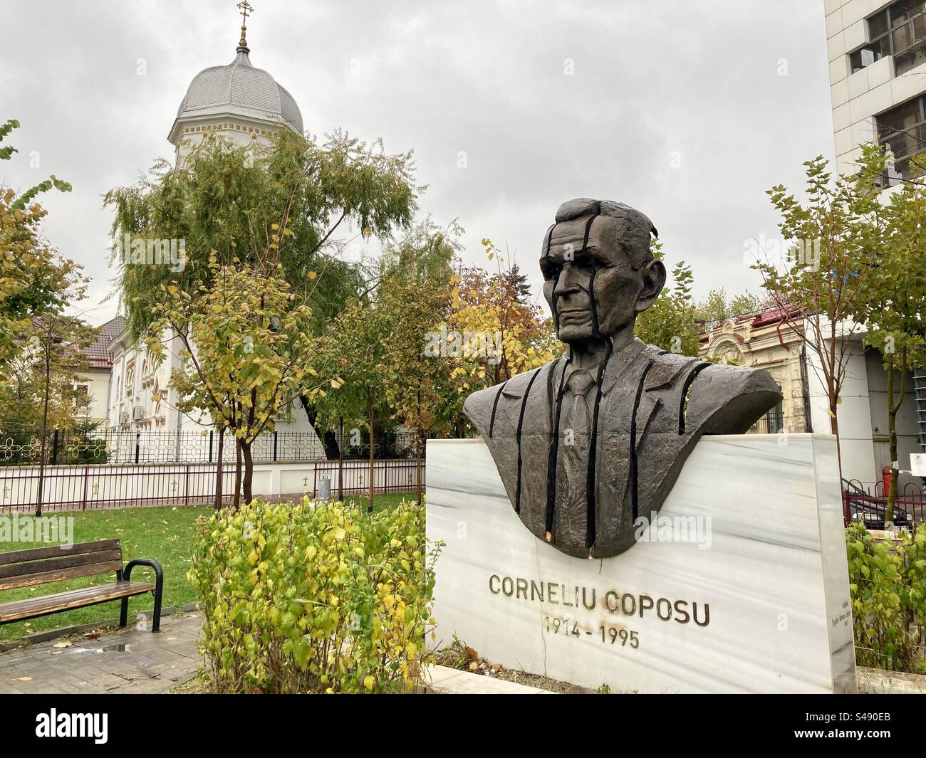 Statue of Cornelius Coposu in Bucharest România - Smartphone Captured Stock Image
