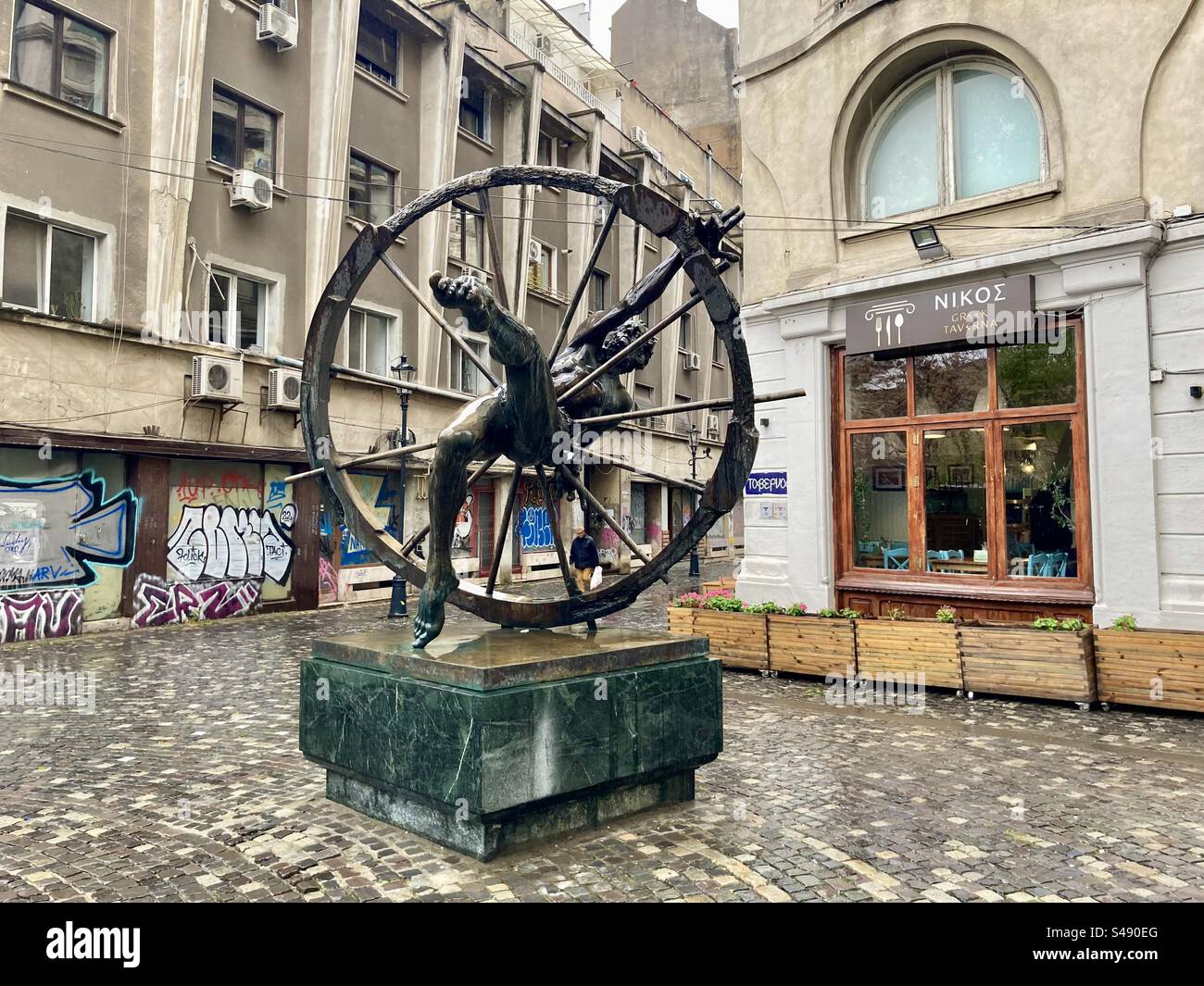 Statue on a street in Bucharest - Smartphone Captured Stock Image