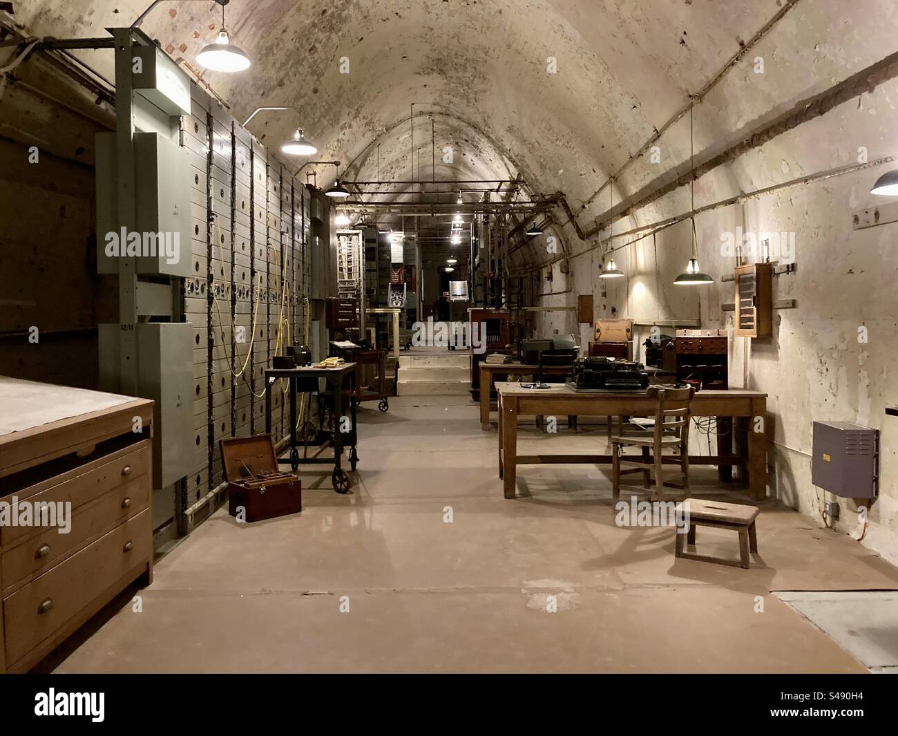Telephone switch room in the wartime tunnels under Dover castle Stock
