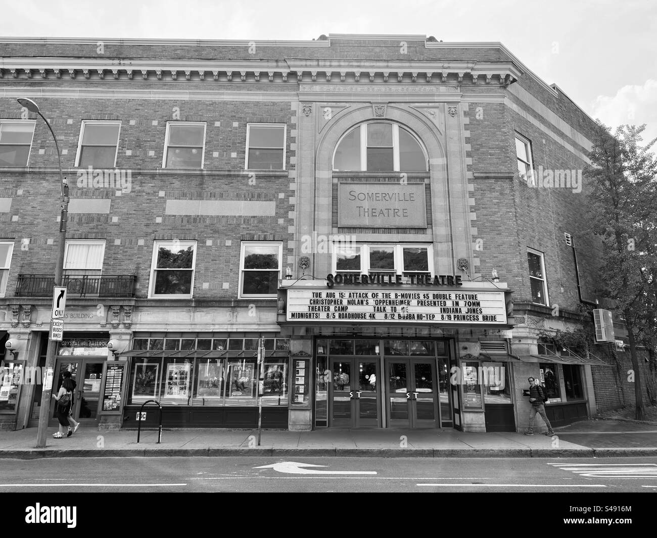 Somerville Theatre in Somerville, Massachusetts at Davis Square. Boston metro area street view. Entertainment venue with concerts and movies. Black and white filter. - Smartphone Captured Stock Image