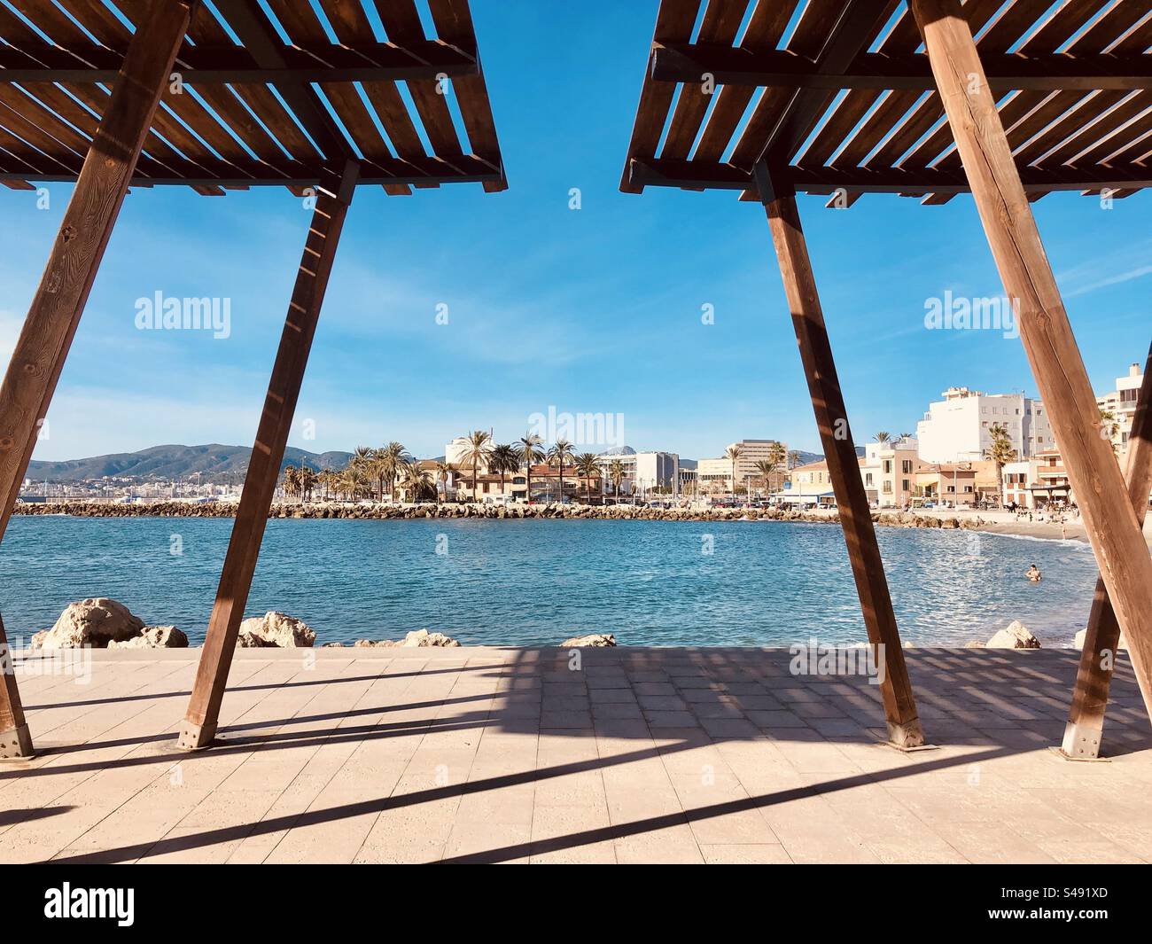 Sunny view on puerto portixol harbour - Smartphone Captured Stock Image