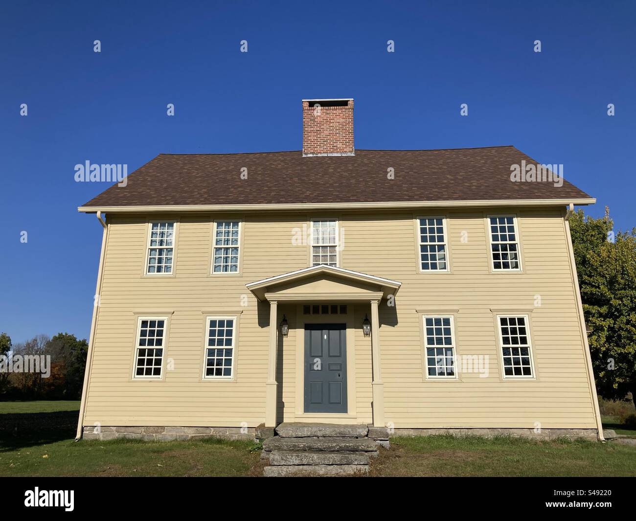 Front view of Jonathan Trumbull, Jr. House Museum in Lebanon, Connecticut, USA.  Vintage, wooden home.  American Revolution and local history. - Smartphone Captured Stock Image