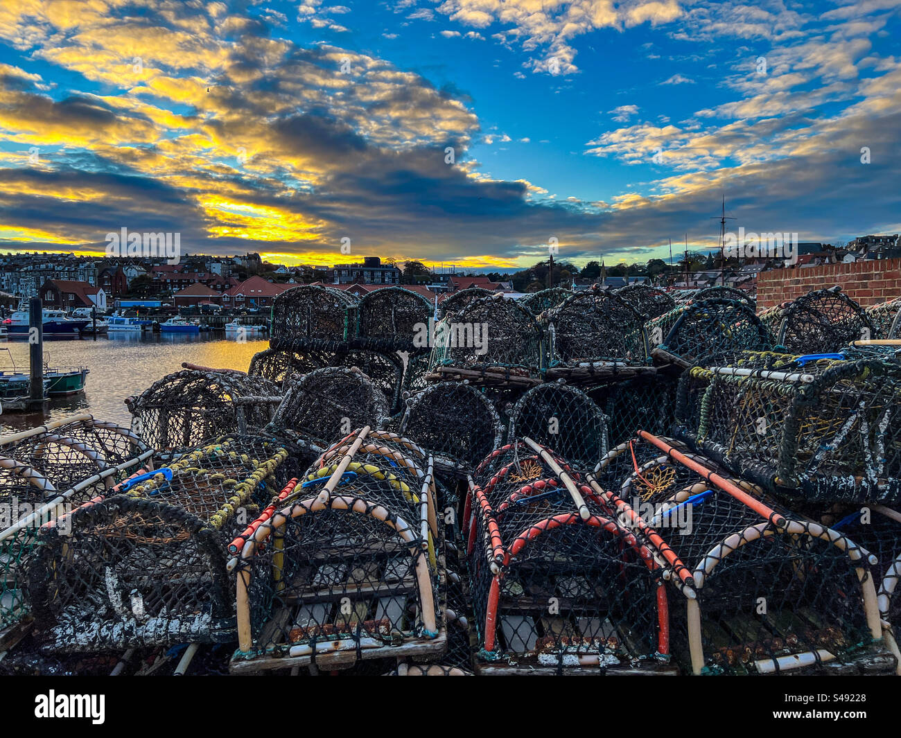 Lobster pots on the banks of River Esk in Whitby North Yorkshire - Smartphone Captured Stock Image
