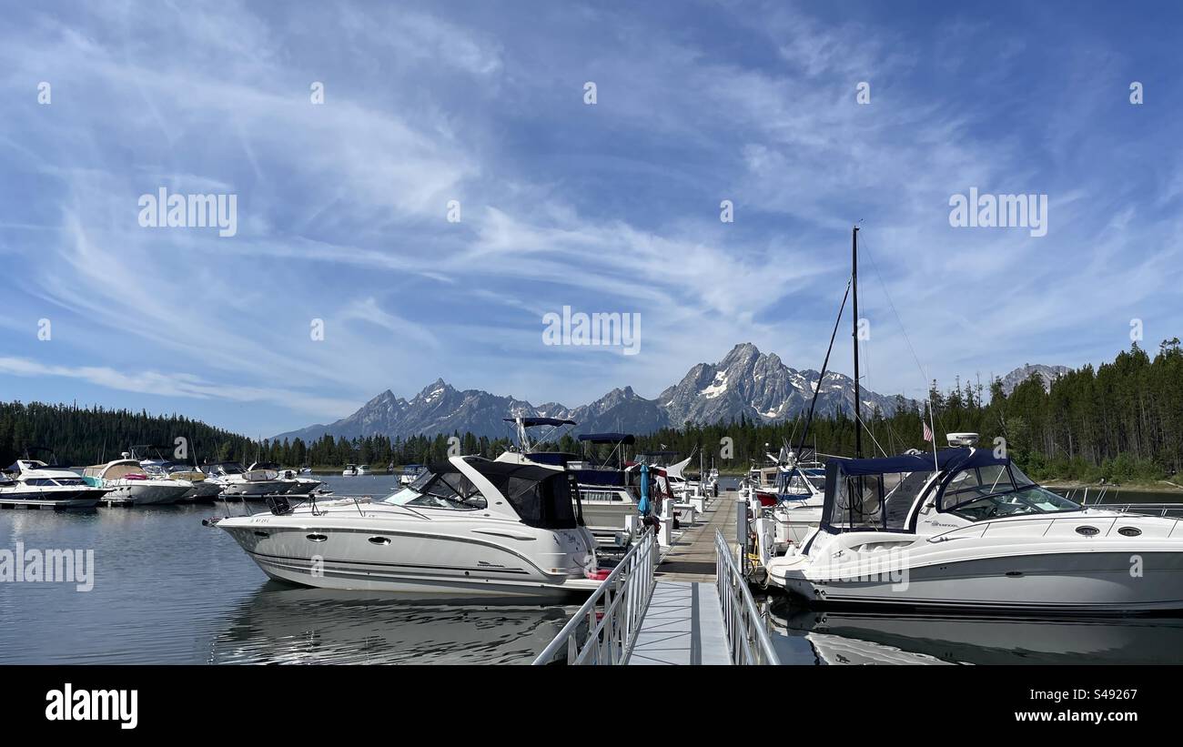 The Marina, Colter Bay Village looking towards the Grand Teton National Park, Wyoming, USA - Smartphone Captured Stock Image