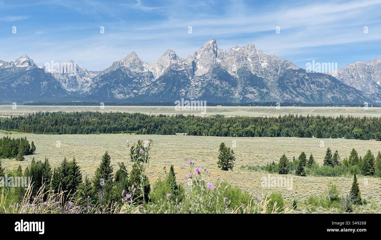 The Snake River Embankment looking towards the Grand Teton National Park, Wyoming, USA - Smartphone Captured Stock Image
