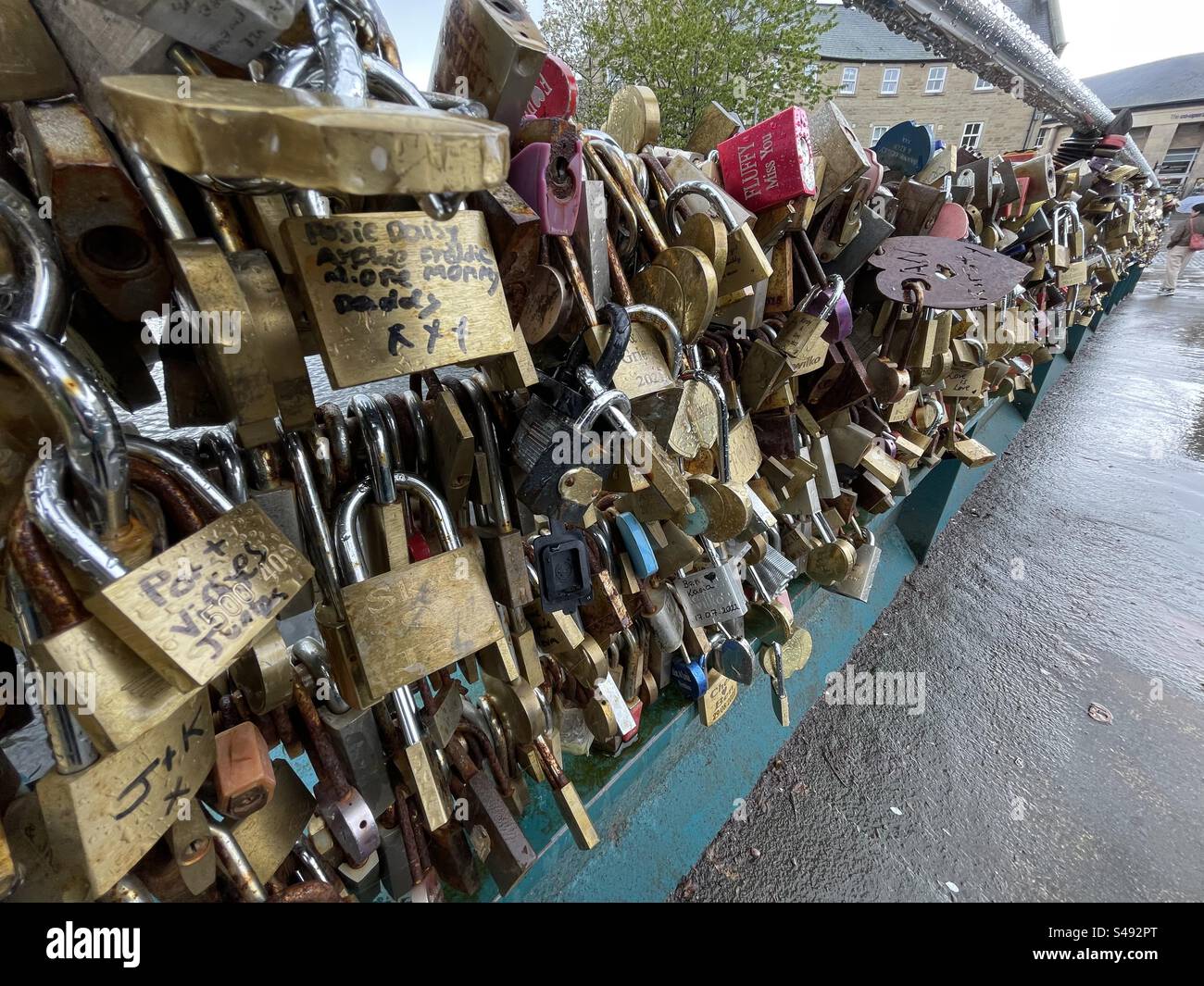 Love locks on a bridge in Bakewell - Smartphone Captured Stock Image