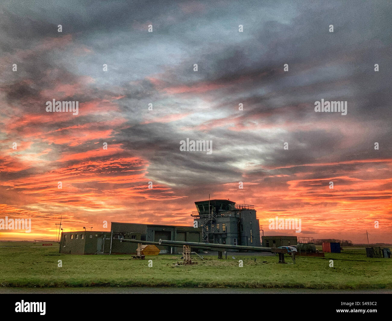 Air traffic control tower at dawn RAF Topcliffe North Yorkshire - Smartphone Captured Stock Image